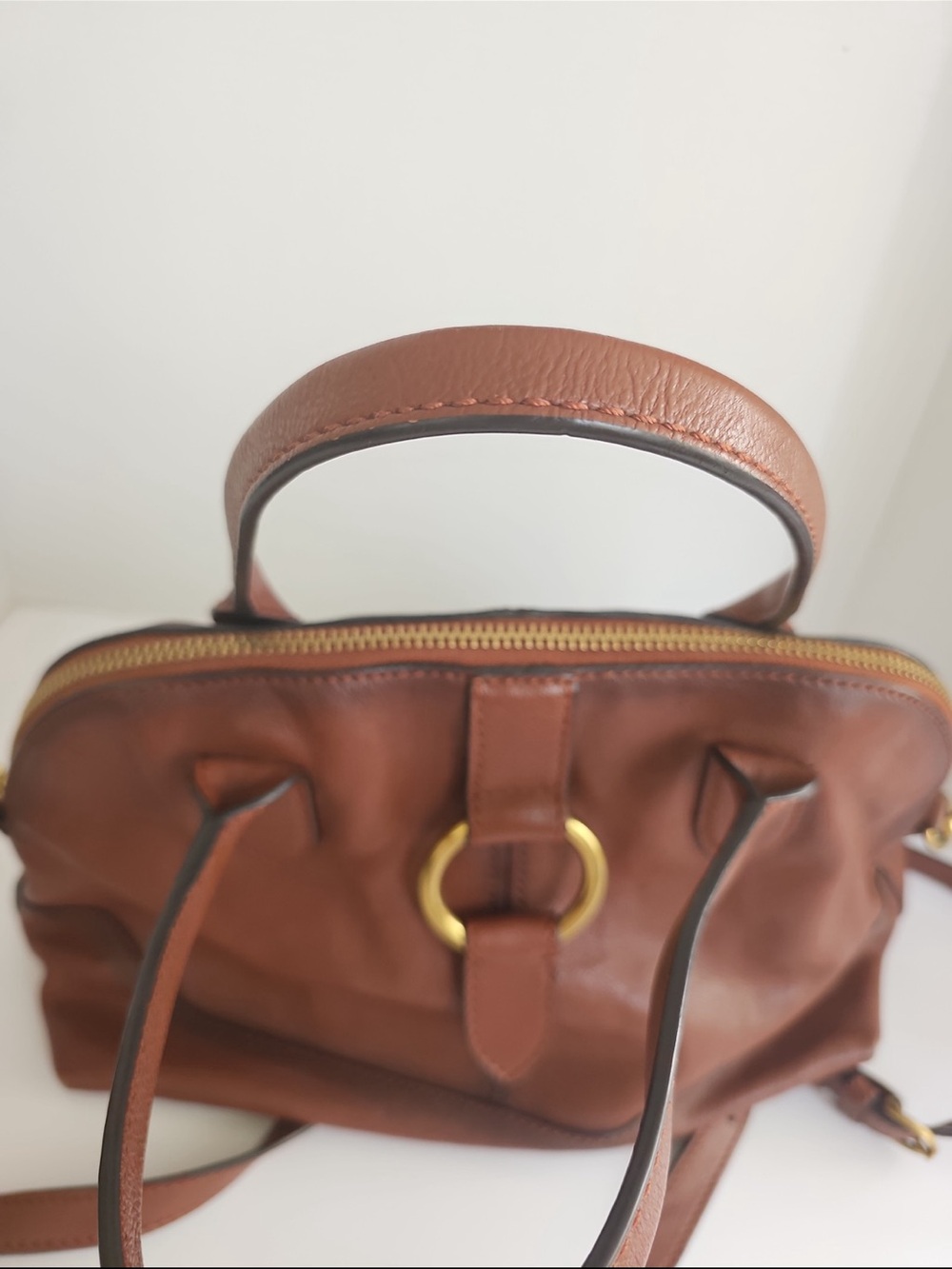 Frye Ring Dome Genuine Leather Satchel W/ Adjustable Crossbody Strap - Picture 3 of 9
